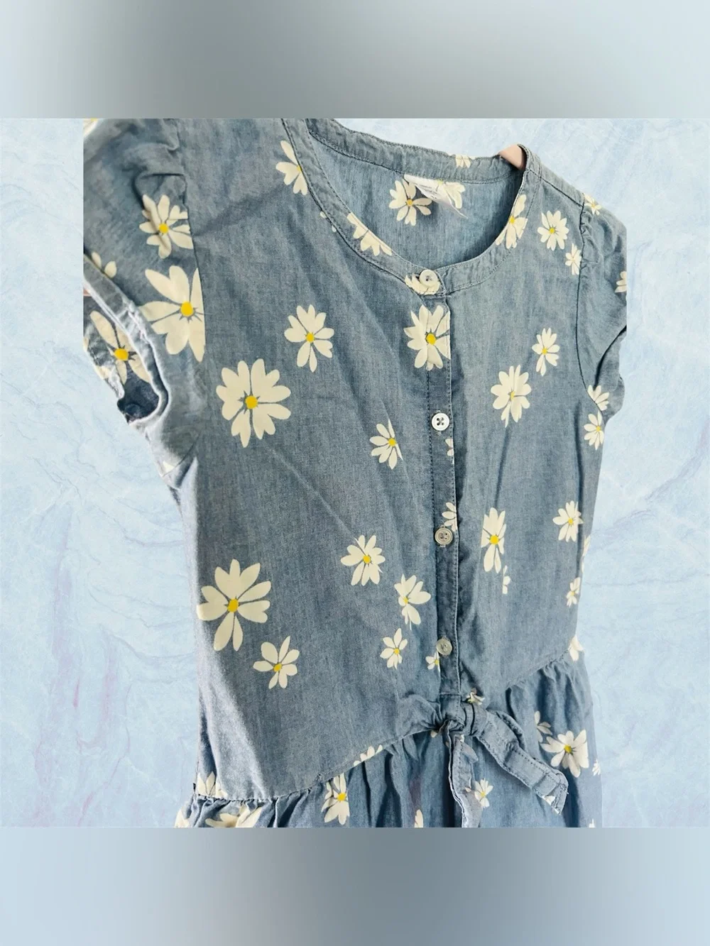 Carter's Blue Daisy & Cream Floral Tie-Waist Kids Dresses